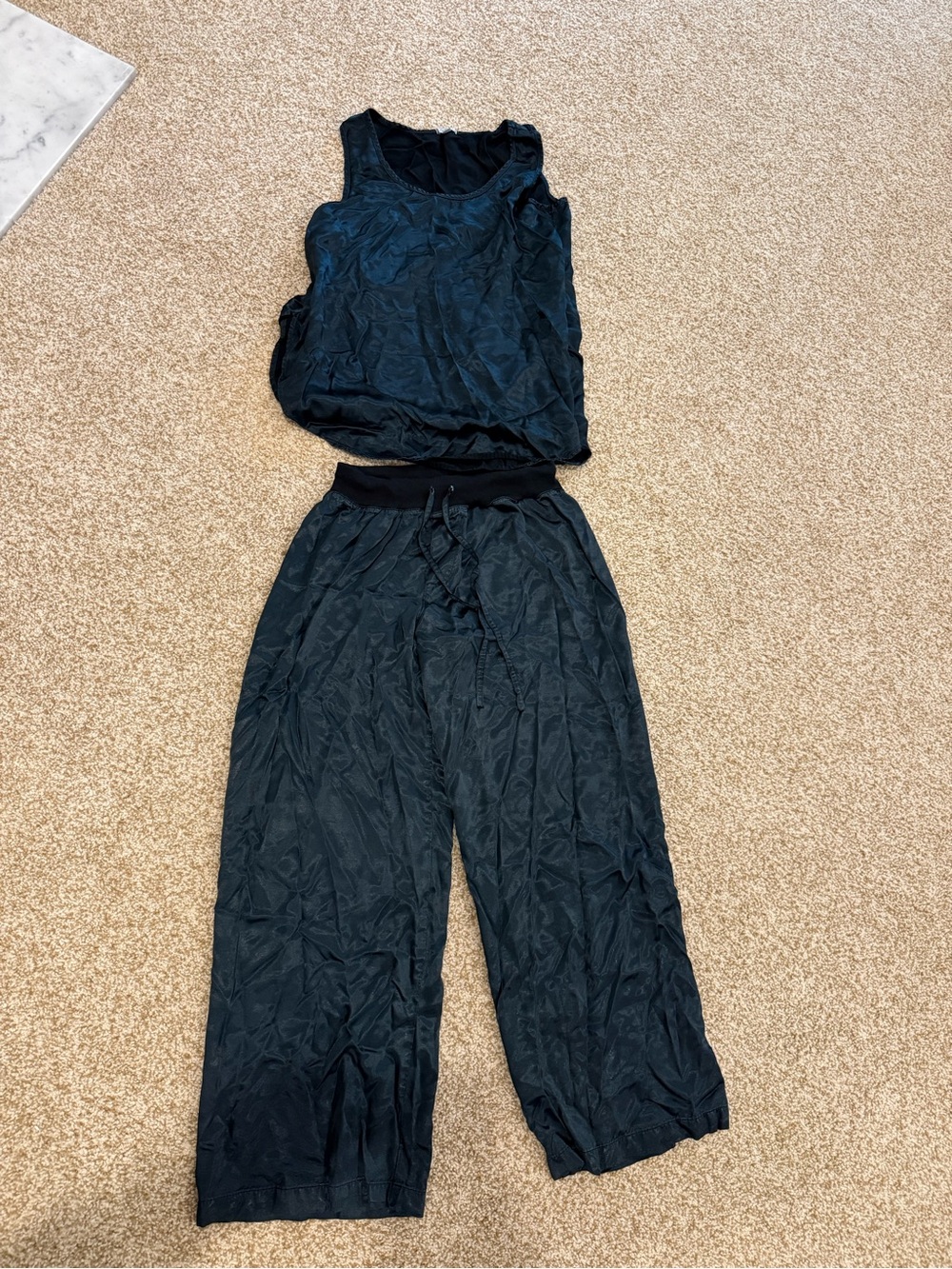 Black Women's Pajama Tank & Wide-Leg Pants Set